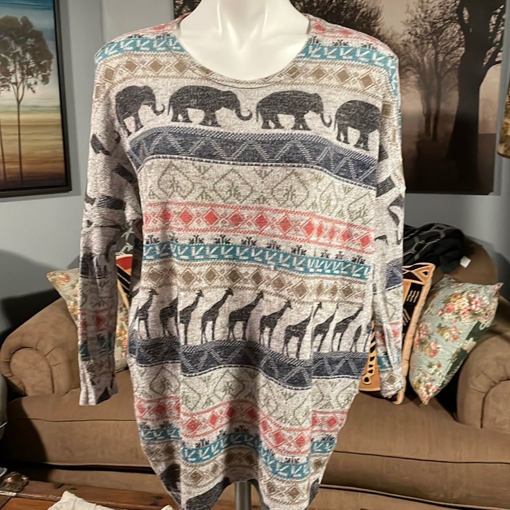 Elephant Print Sweater - M